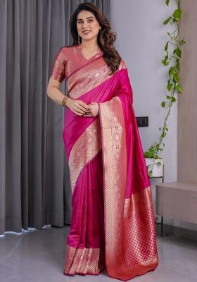 Pink Embroidered Kanjivaram Silk Saree Set