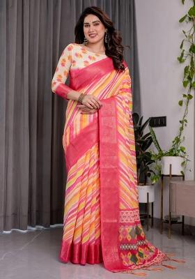 Multicolor Embroidered Linen Saree Set