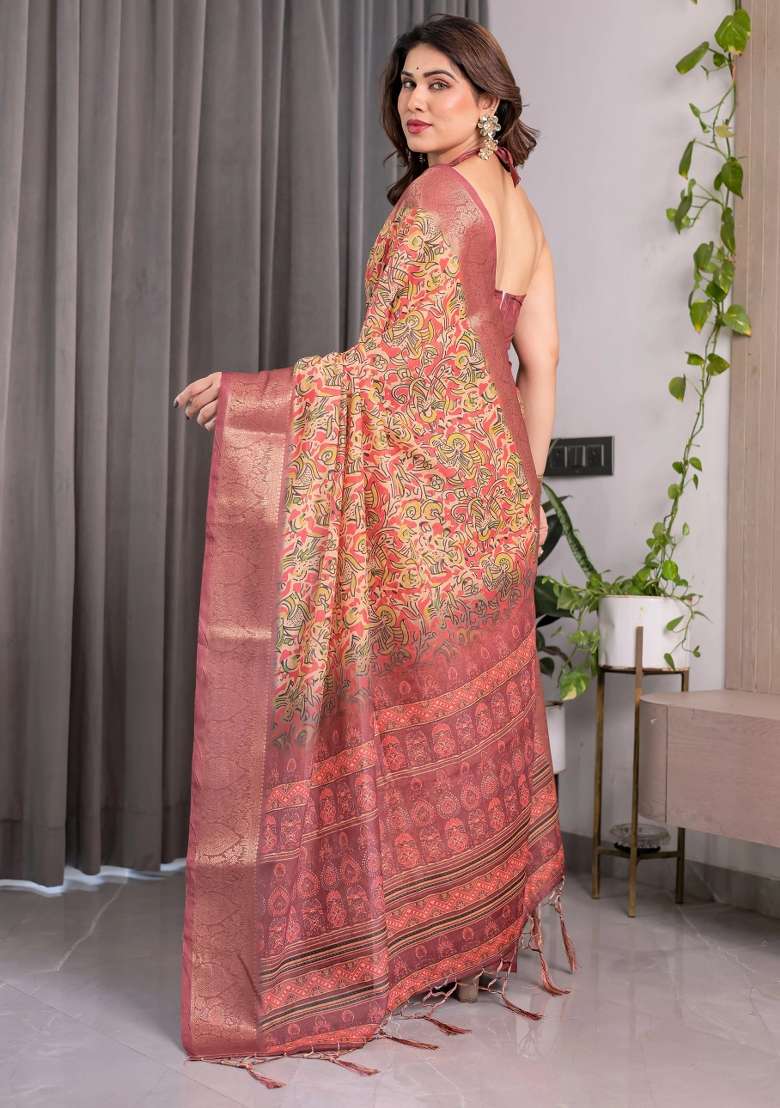 Blue Embroidered Linen Saree Set - Indya