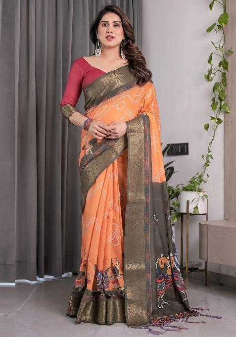 Mustard Embroidered Linen Saree Set