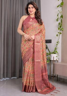 Blue Embroidered Linen Saree Set