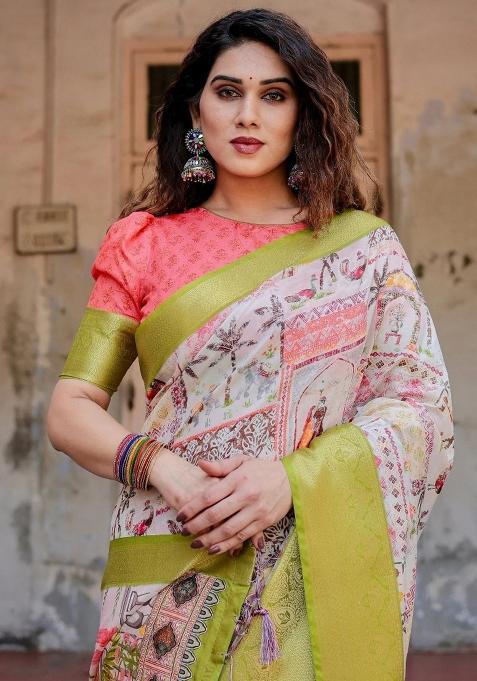 Pastel Floral Tussar Saree Set