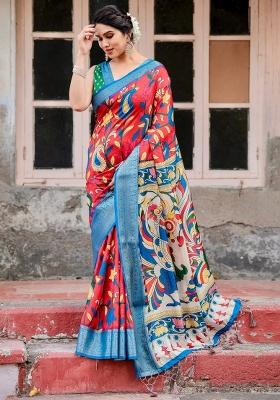 Multicolor Floral Tussar Saree Set
