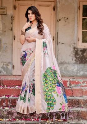 Multicolor Floral Tussar Saree Set