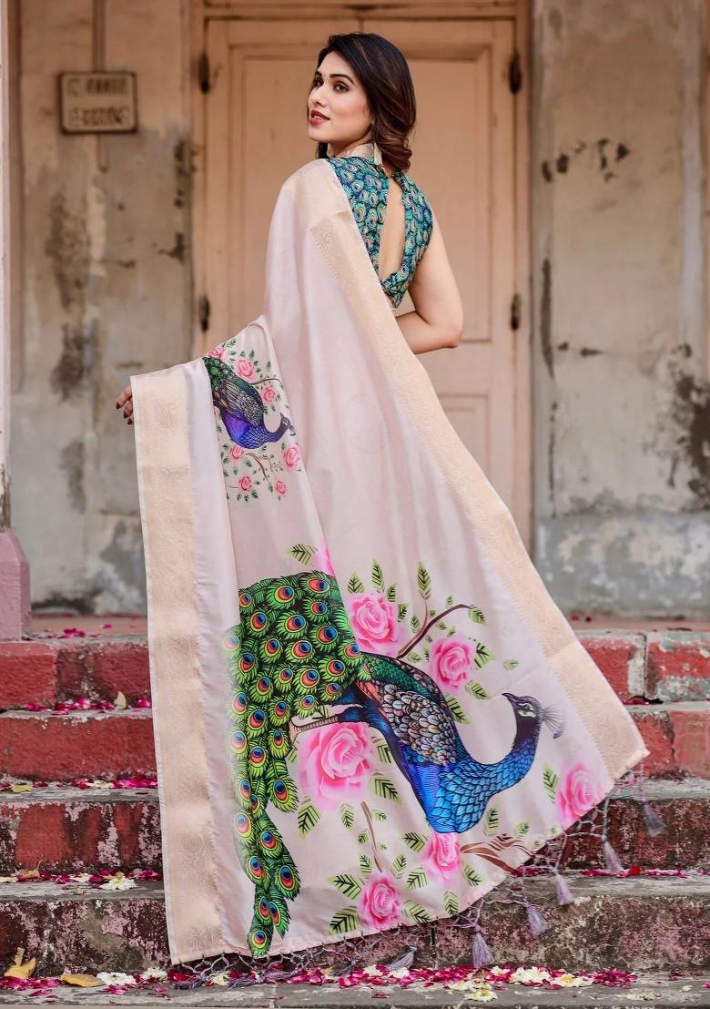 Multicolor Floral Tussar Saree Set