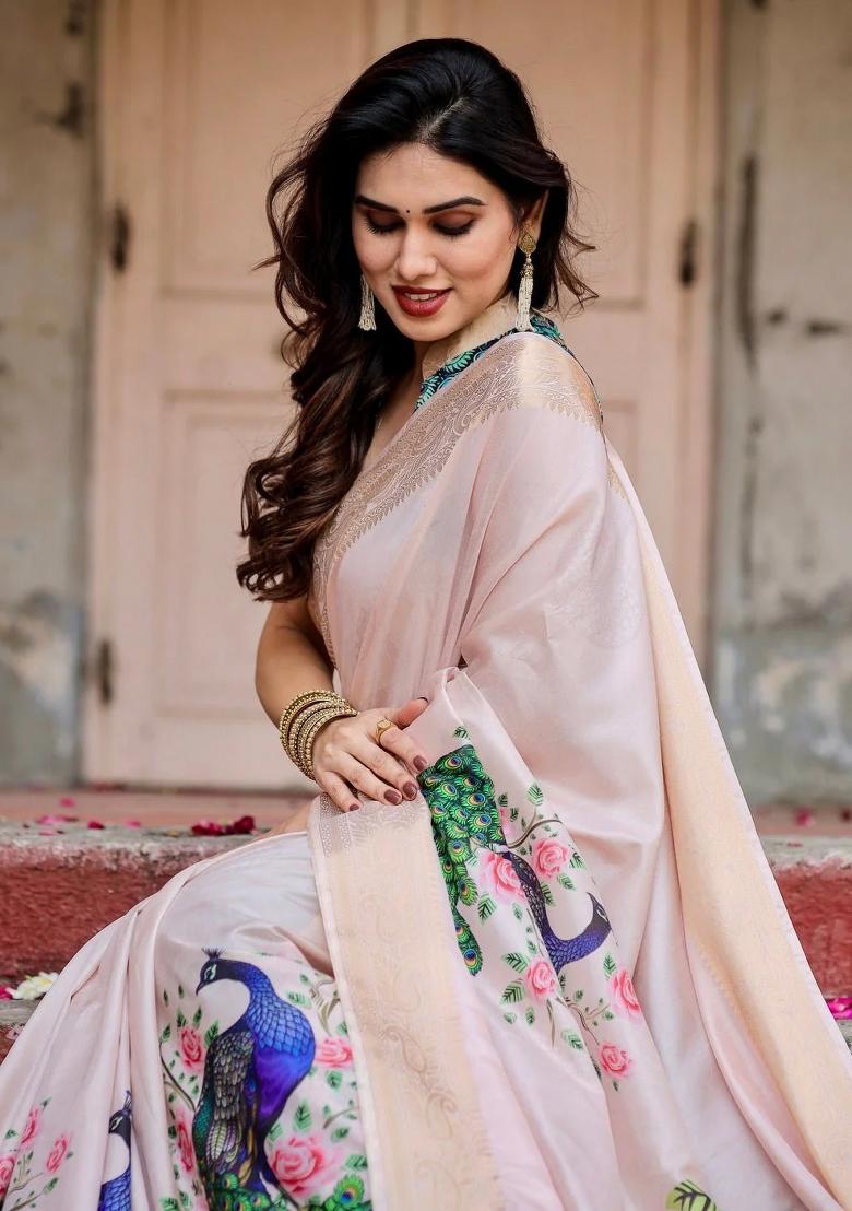 Multicolor Floral Tussar Saree Set