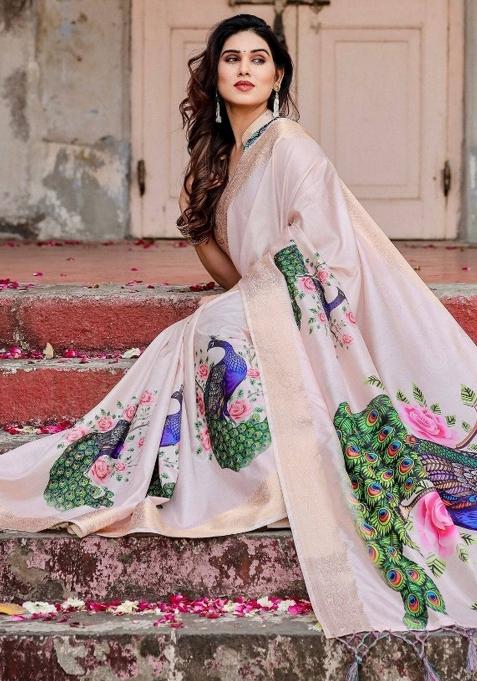 Multicolor Floral Tussar Saree Set