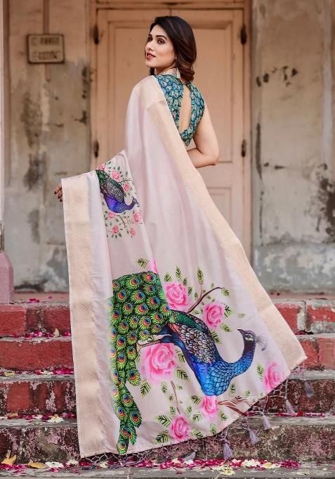 Multicolor Floral Tussar Saree Set