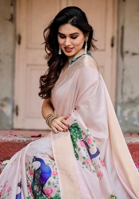 Multicolor Floral Tussar Saree Set