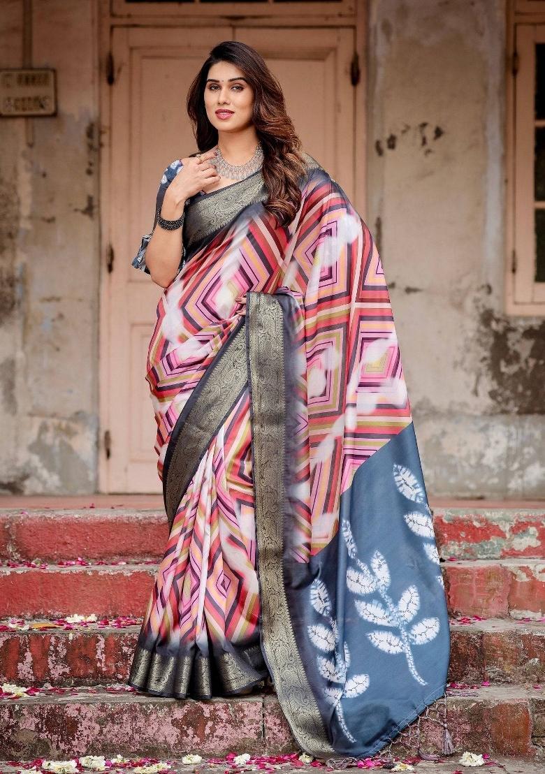 Multicolor Floral Tussar Saree Set