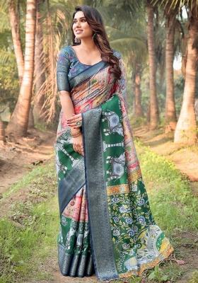 Multicolor Floral Tussar Saree Set