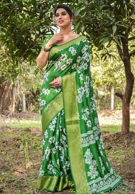 Green Floral Tussar Saree Set