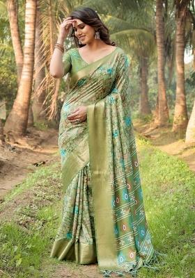 Multicolor Floral Tussar Saree Set