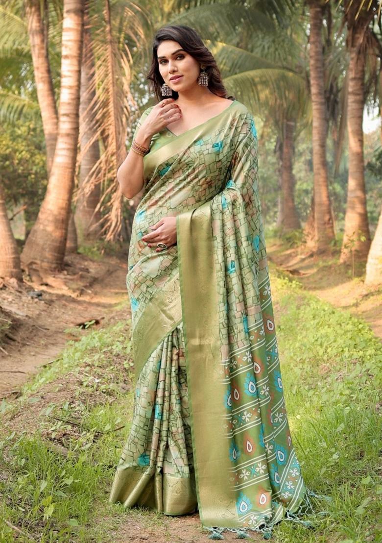 Multicolor Floral Tussar Saree Set