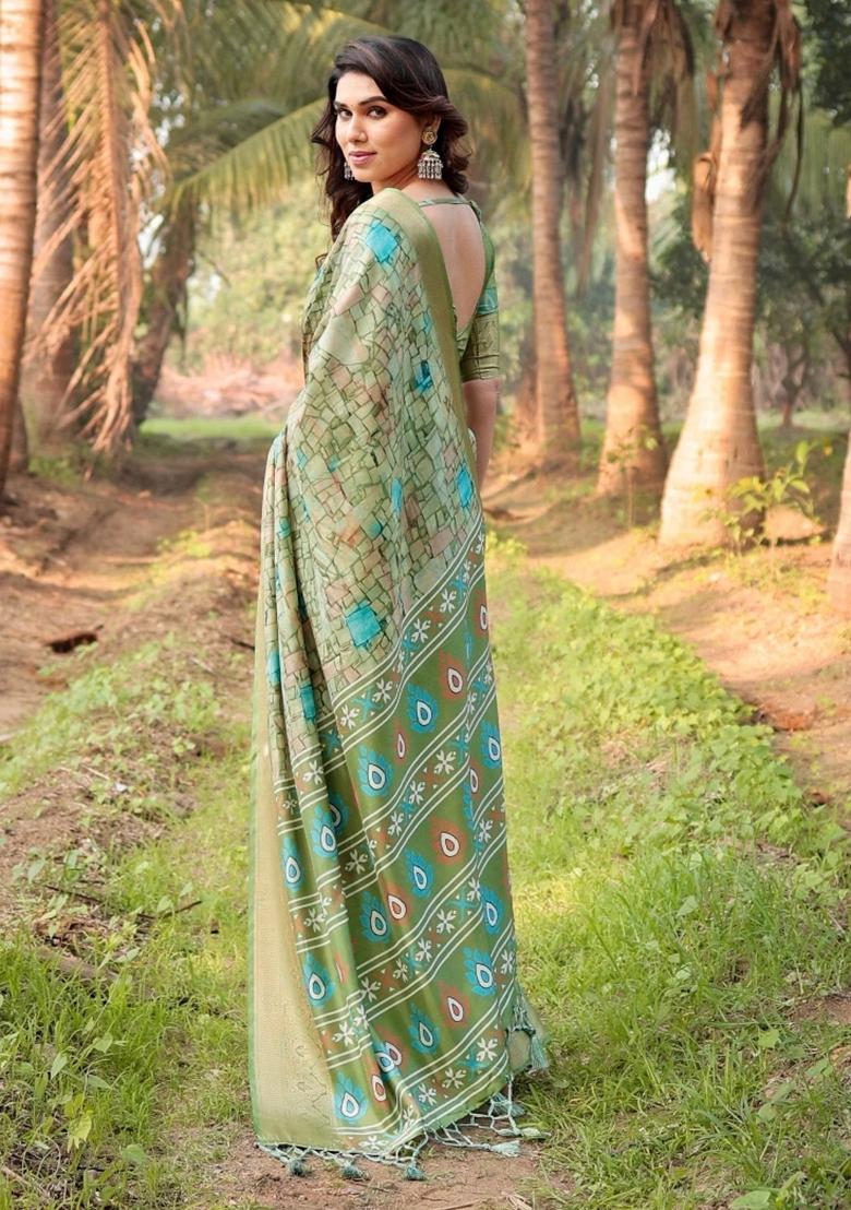 Multicolor Floral Tussar Saree Set