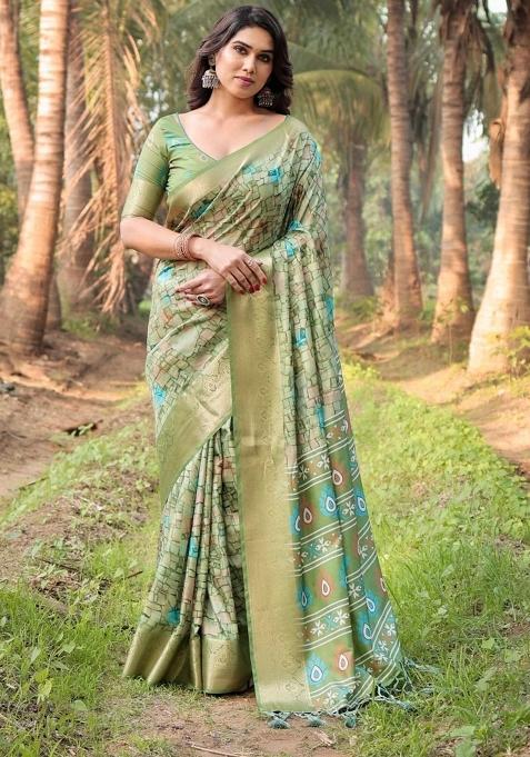 Multicolor Floral Tussar Saree Set