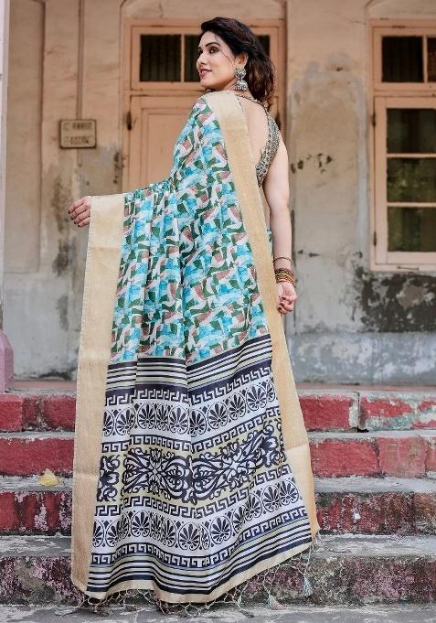 Multicolor Floral Tussar Saree Set