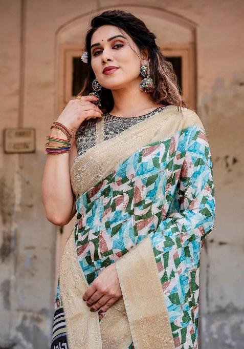 Multicolor Floral Tussar Saree Set