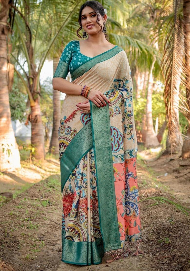 Multicolor Floral Tussar Saree Set