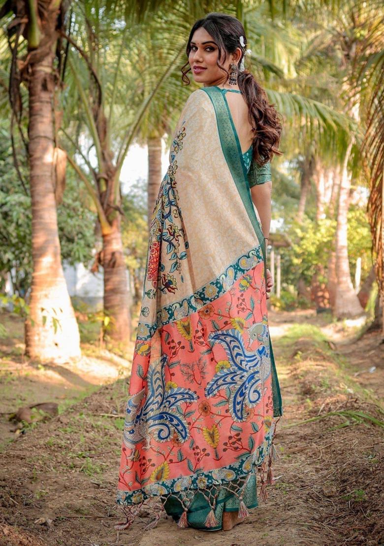 Multicolor Floral Tussar Saree Set