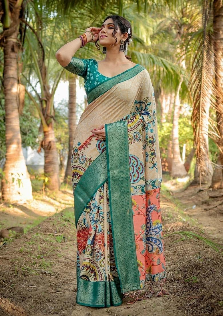 Multicolor Floral Tussar Saree Set