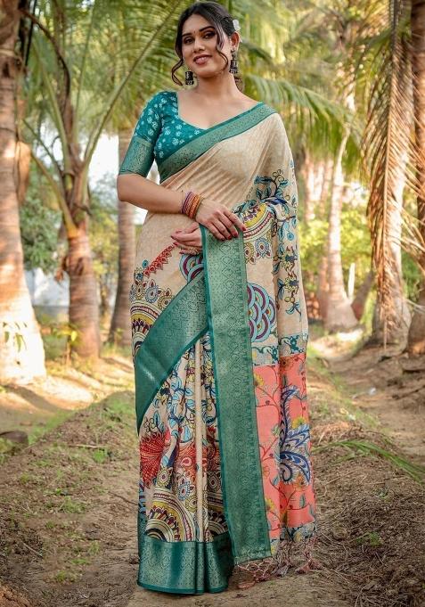 Multicolor Floral Tussar Saree Set