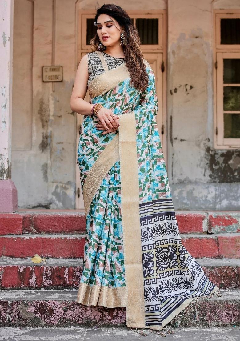 Multicolor Floral Tussar Saree Set