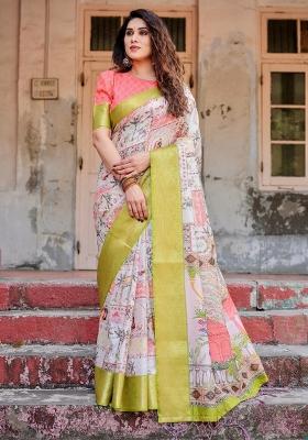 Pastel Floral Tussar Saree Set