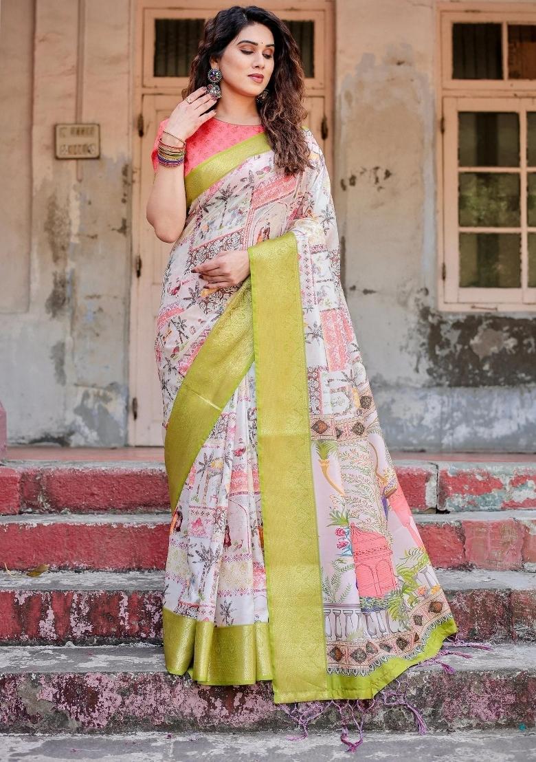 Pastel Floral Tussar Saree Set
