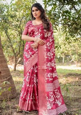Maroon Floral Tussar Saree Set