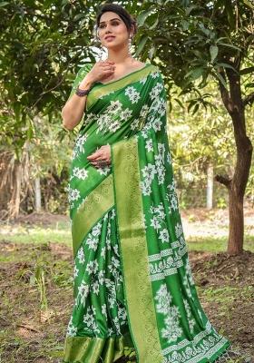 Green Floral Tussar Saree Set