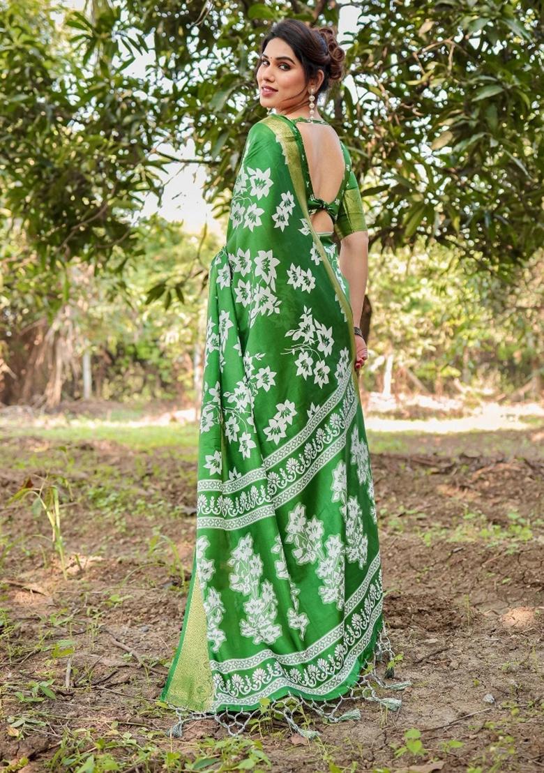 Green Floral Tussar Saree Set