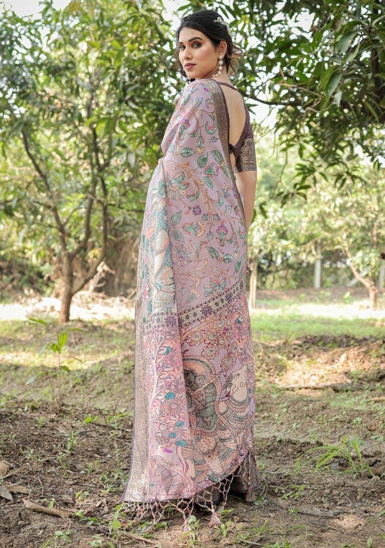 Lilac Floral Tussar Saree Set