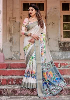 Ivory Floral Tussar Saree Set