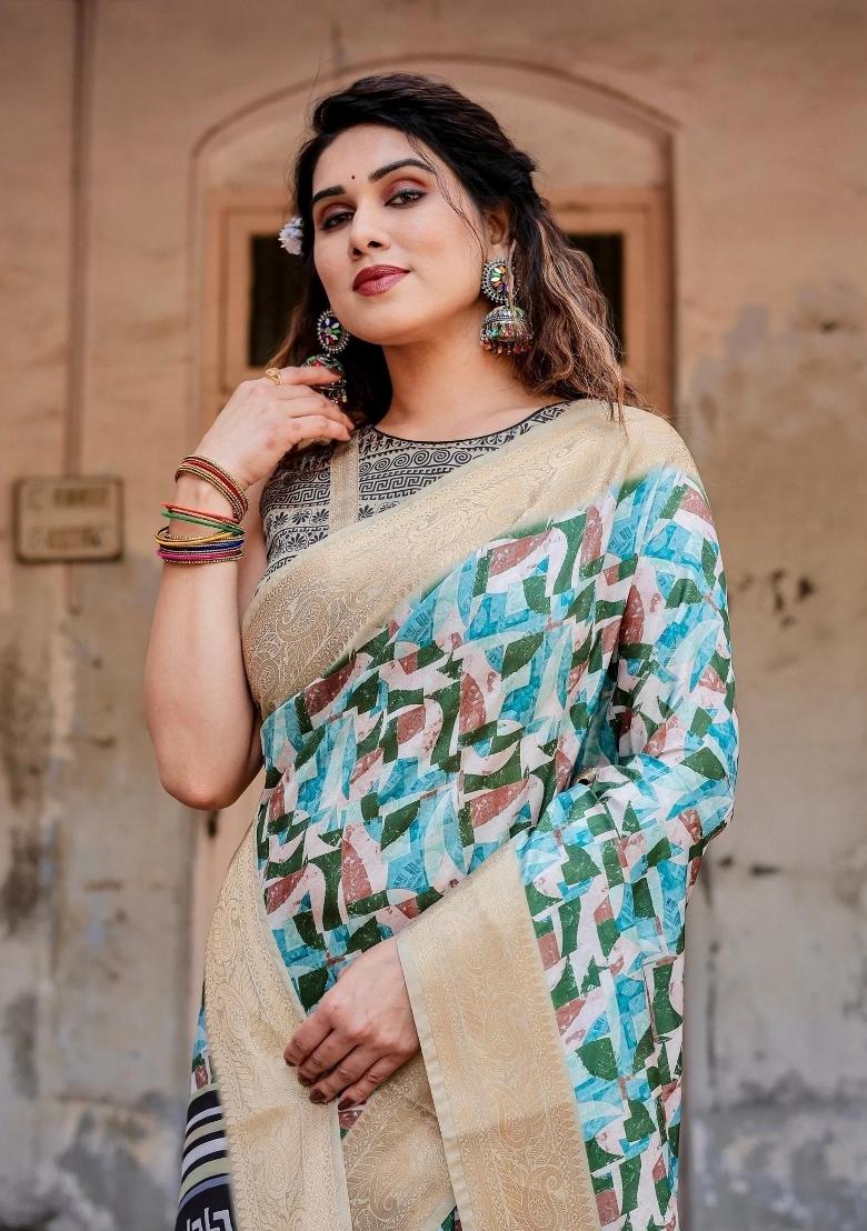 Multicolor Floral Tussar Saree Set - Indya