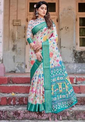 Multicolor Floral Tussar Saree Set