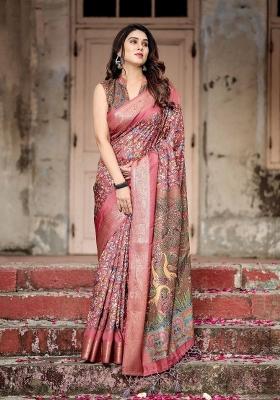 Maroon Floral Tussar Saree Set