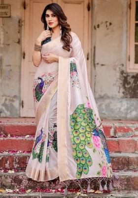 Multicolor Floral Tussar Saree Set