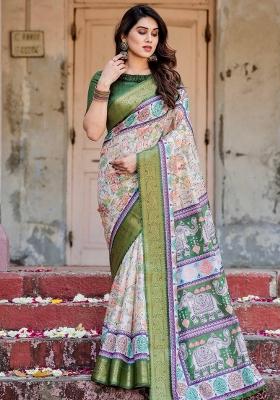 Ivory Floral Tussar Saree Set