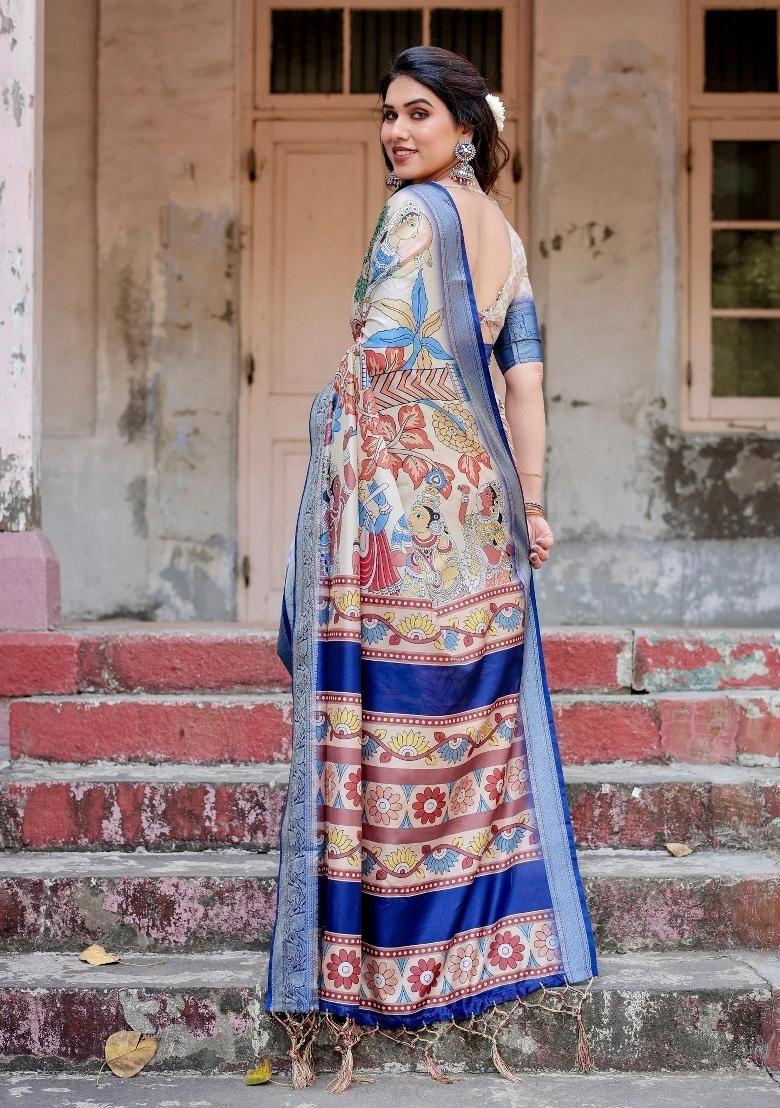 Multicolor Floral Tussar Saree Set