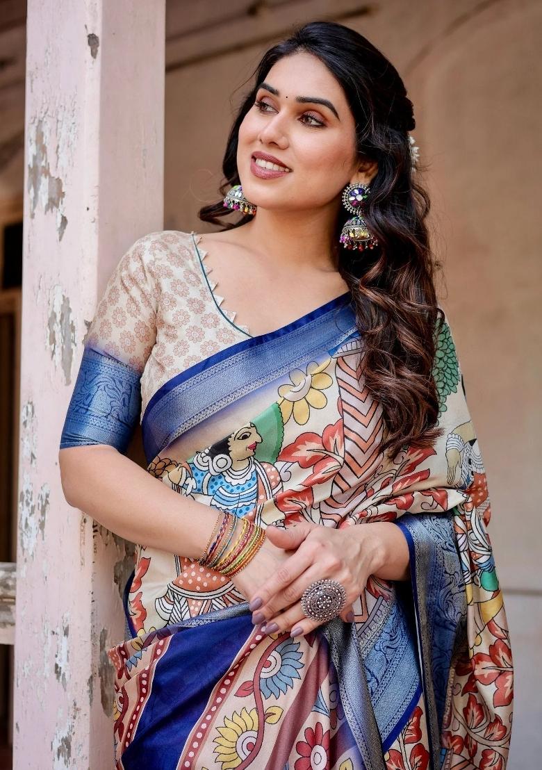 Multicolor Floral Tussar Saree Set