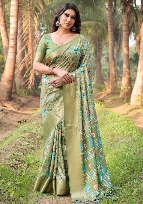 Multicolor Floral Tussar Saree Set