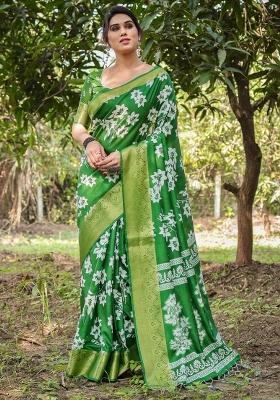 Green Floral Tussar Saree Set