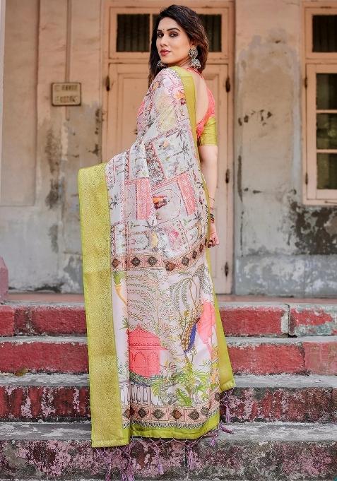 Pastel Floral Tussar Saree Set