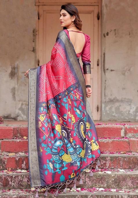 Red Floral Tussar Saree Set