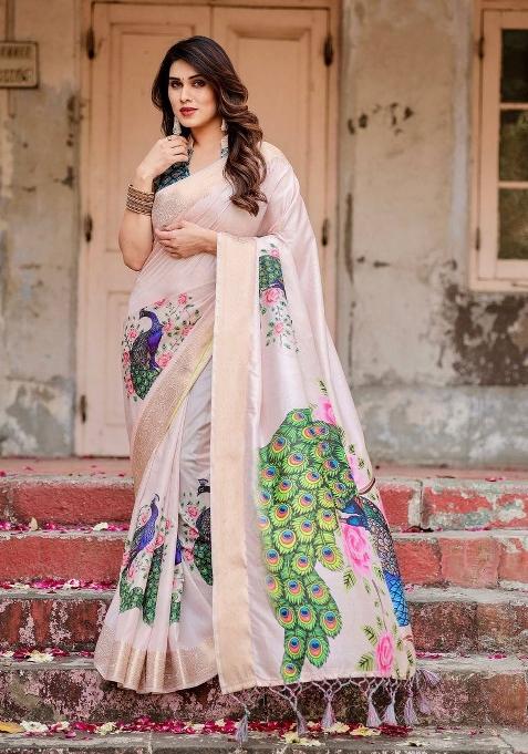 Multicolor Floral Tussar Saree Set