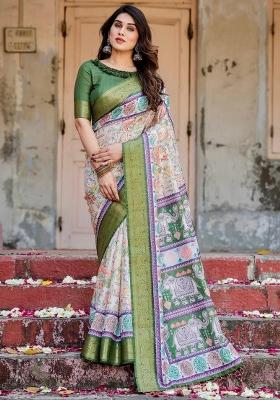 Ivory Floral Tussar Saree Set