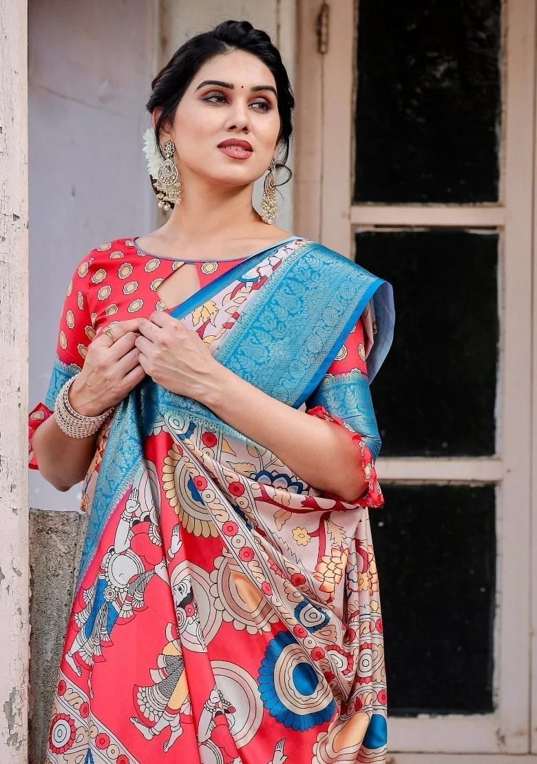 Beige Floral Tussar Saree Set