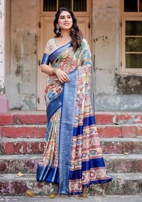 Multicolor Floral Tussar Saree Set