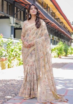 Ivory Printed Cotton Saree Set